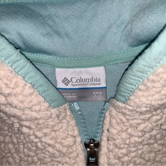 Columbia Sherpa Girl’s 4-5 Off White Light Blue Full Zip Fleece Jacket Spring - Picture 3 of 5